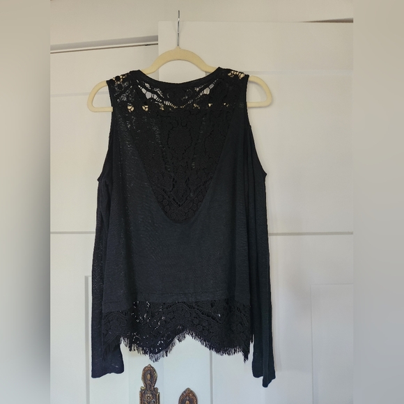 Generation Love Black Linen Lace Long Sleeve Top sz S Blouse Sweater Shirt - Picture 3 of 9